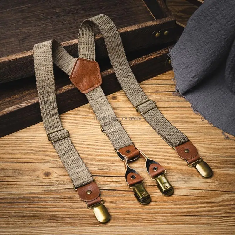 Vintage Children Suspenders Strap 2.5cm Width Y 4 Clip Brace For Kids