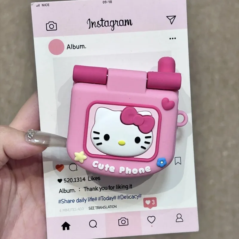 

Kawaii Sanrio Hello Kitty Cartoon Flip Mirror Headphone Cover for AirPods 1/2 Generation Pro Bluetooth Wireless Headphone Cover