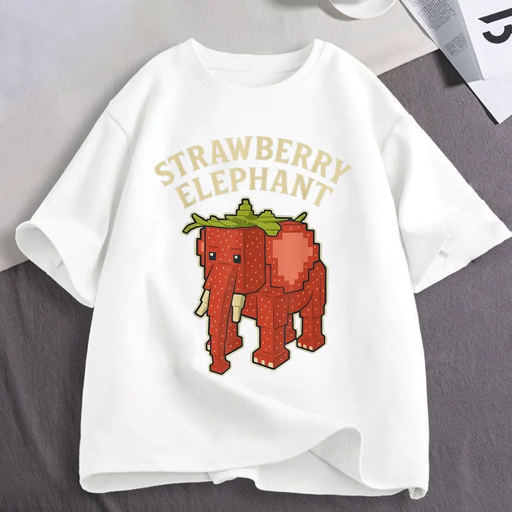 Strawberry Elephant Funny Italian Brainrot Meme T Shirt Men's Women Clothing Fashion Cotton Oversized Short Sleeve T-shirts Tops