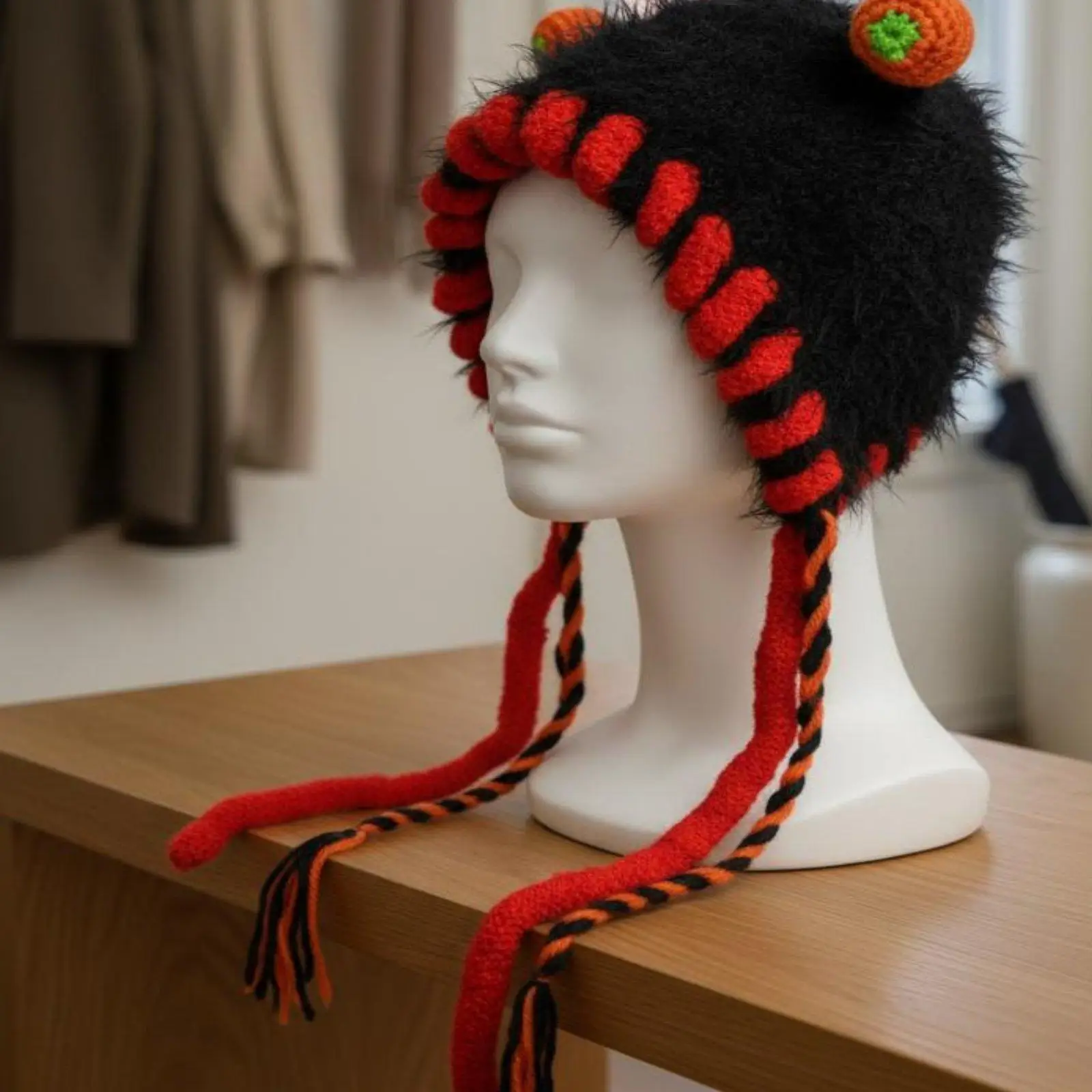 Quirky Knitted Earflap Hat for Women Men Teens Funny Monster Style Soft Polyester Winter Headwear with Ear Flaps for Outdoor Fun