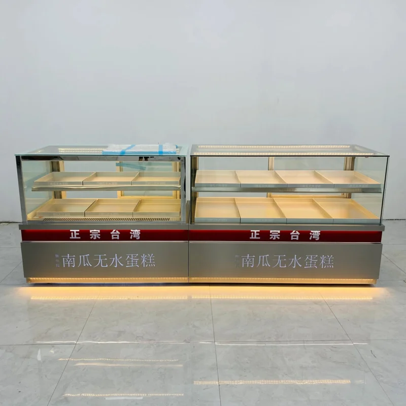 

Customize.-style LED Refrigerated-plated Stainless Steel Tempered Glass Island Counter Pastry Cake Shop Bread Di