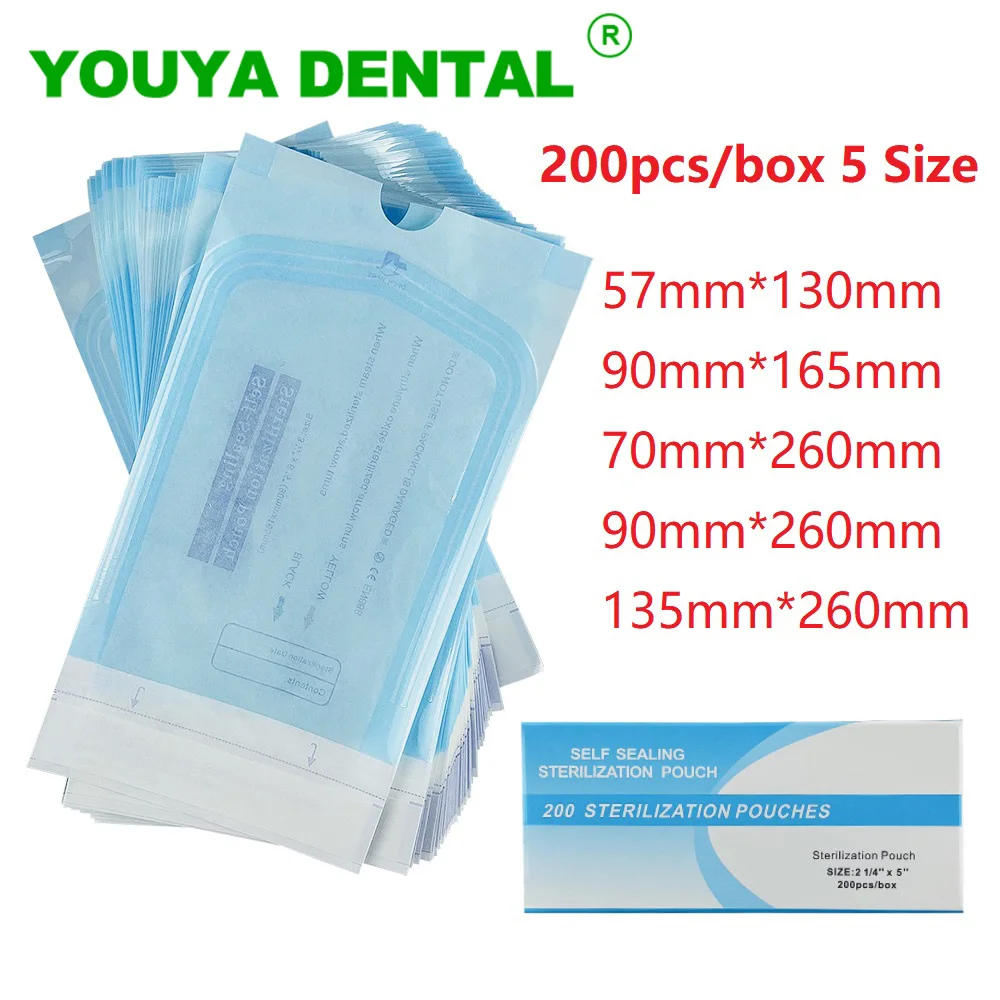 200pcs/box Self Sealing Sterilization Pouch Bags 5 Sizes Medical-Grade Disposable For Dental Medical Instrument Tattoo Nail Tool