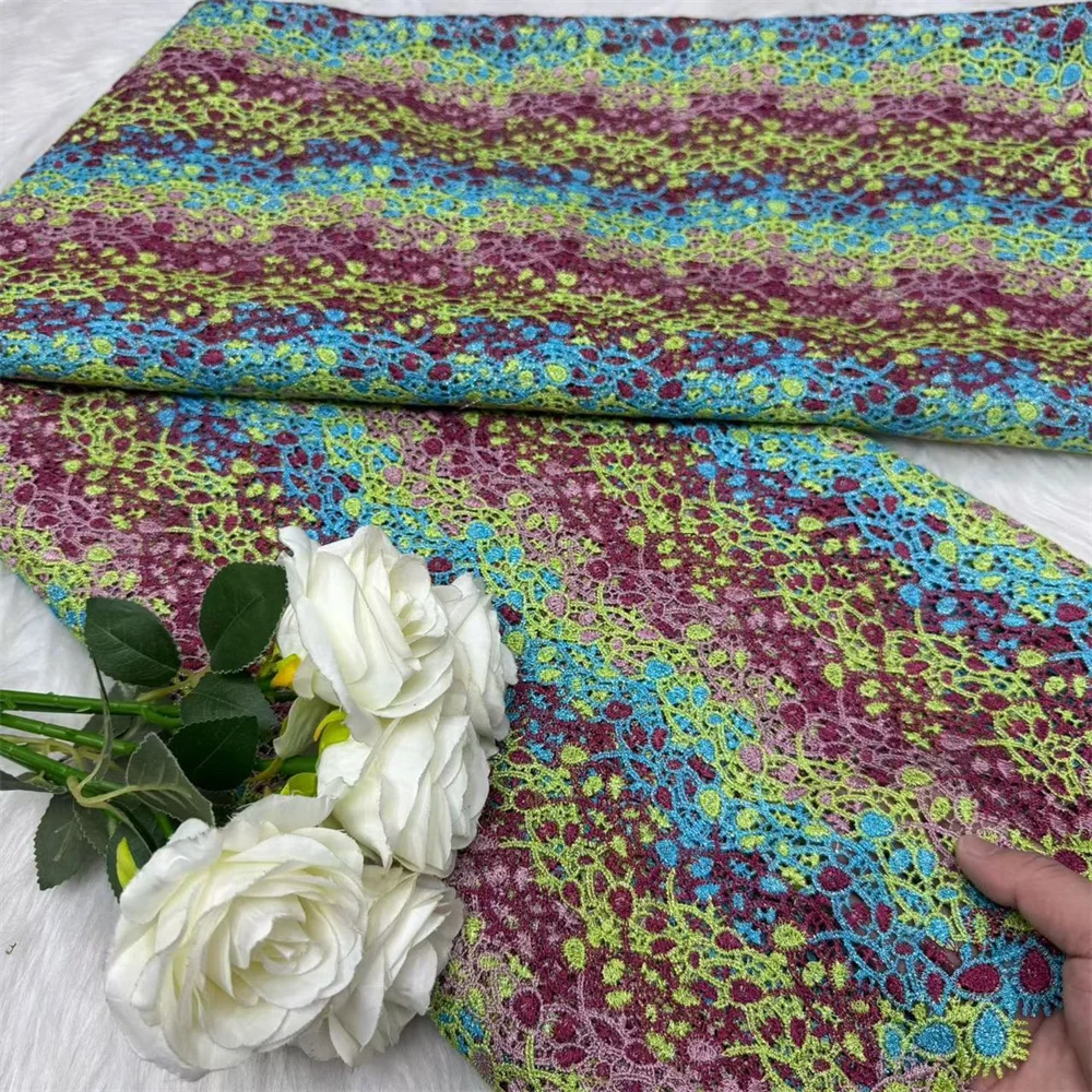 

5 yards Nigerian Guipure Cord Lace Fabric African Sequins High-Quality Material for Party Dress Sewing 2025 Style Green H101-1