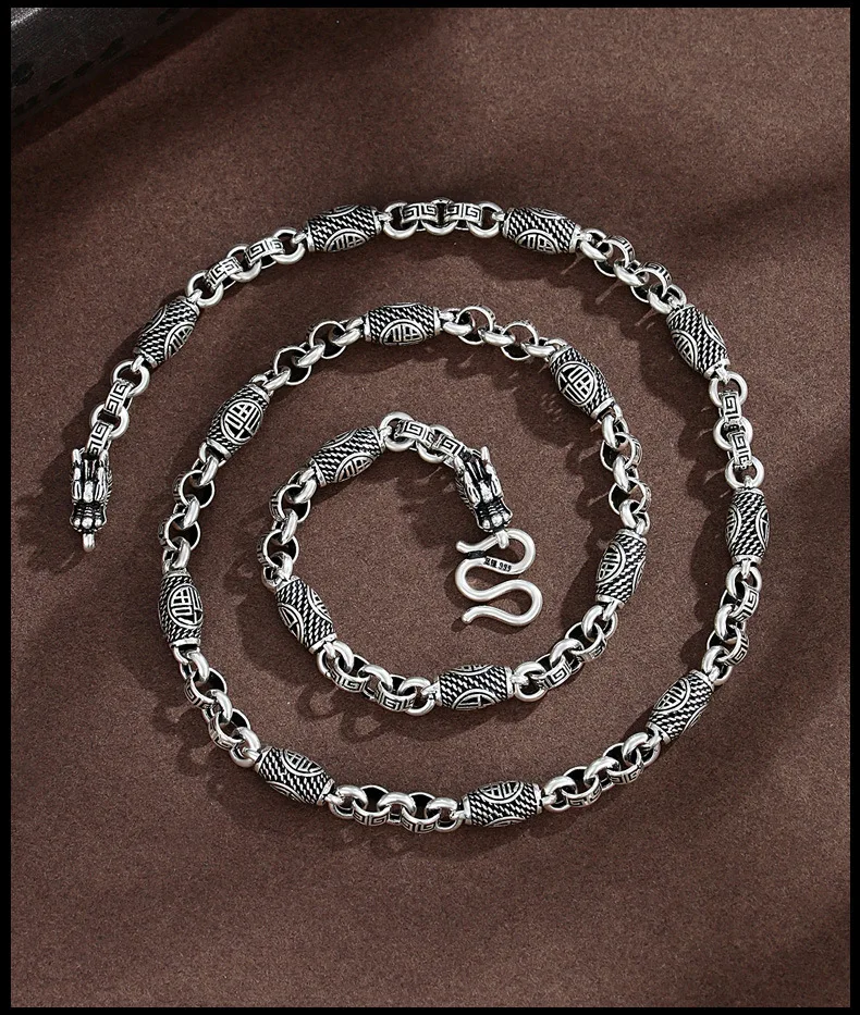 S925 Sterling Silver Women's Necklace Men's New Fashion Jewelry Personalized Versatile Retro Punk Dragon pattern party chain