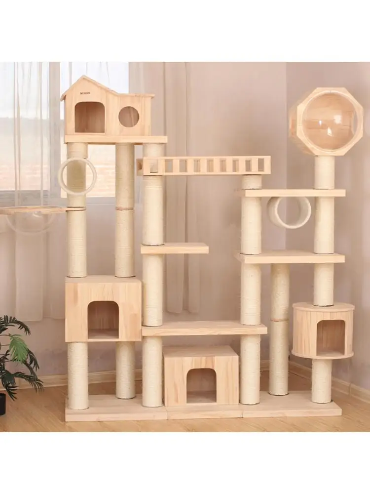 Solid Wood Cat Climbing Frame, Villa Castle, Cat Litter, Scratching Post, Large Cat Toy, New, 2024