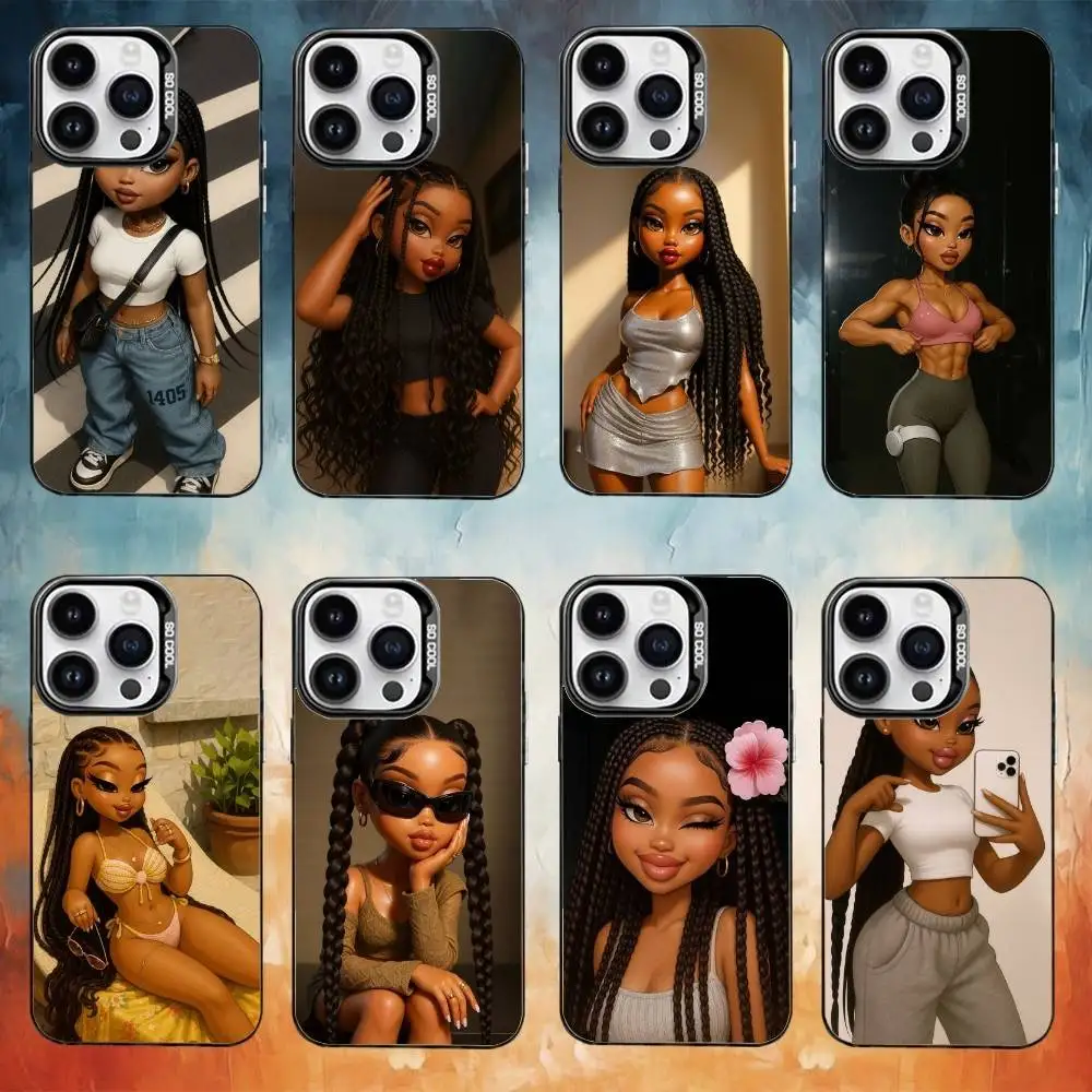 

Fashion Black Girl Phone Case For iPhone17,16,15,14,13,12,11 Plus,Pro Max Black Candy Matte Shockproof Cover