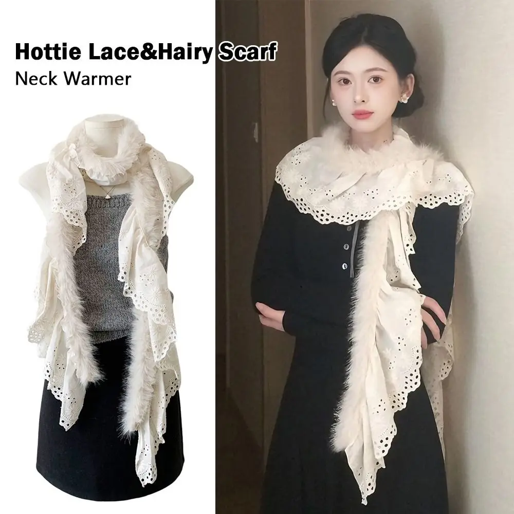 

Модный черный, белый шарф Y2K, теплый шарф для шеи, теплый шарф для горячих девушек, кружевной и волнистый шарф, модный панк