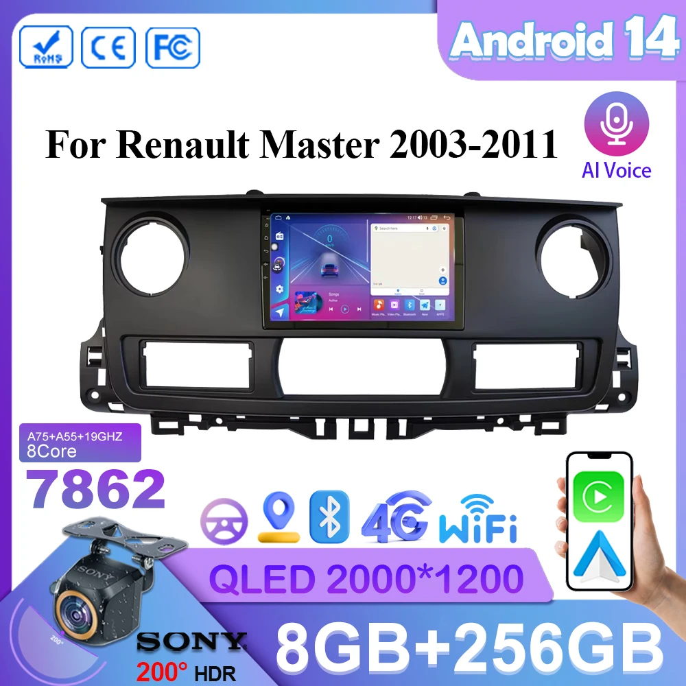 Автомагнитола 2DIN для Renault Master 2003-2011, Android 13, Dvd, автомобильное радио, стерео, мультимедийный плеер, GPS-навигация, Φ, Wi-Fi, высокая производительность