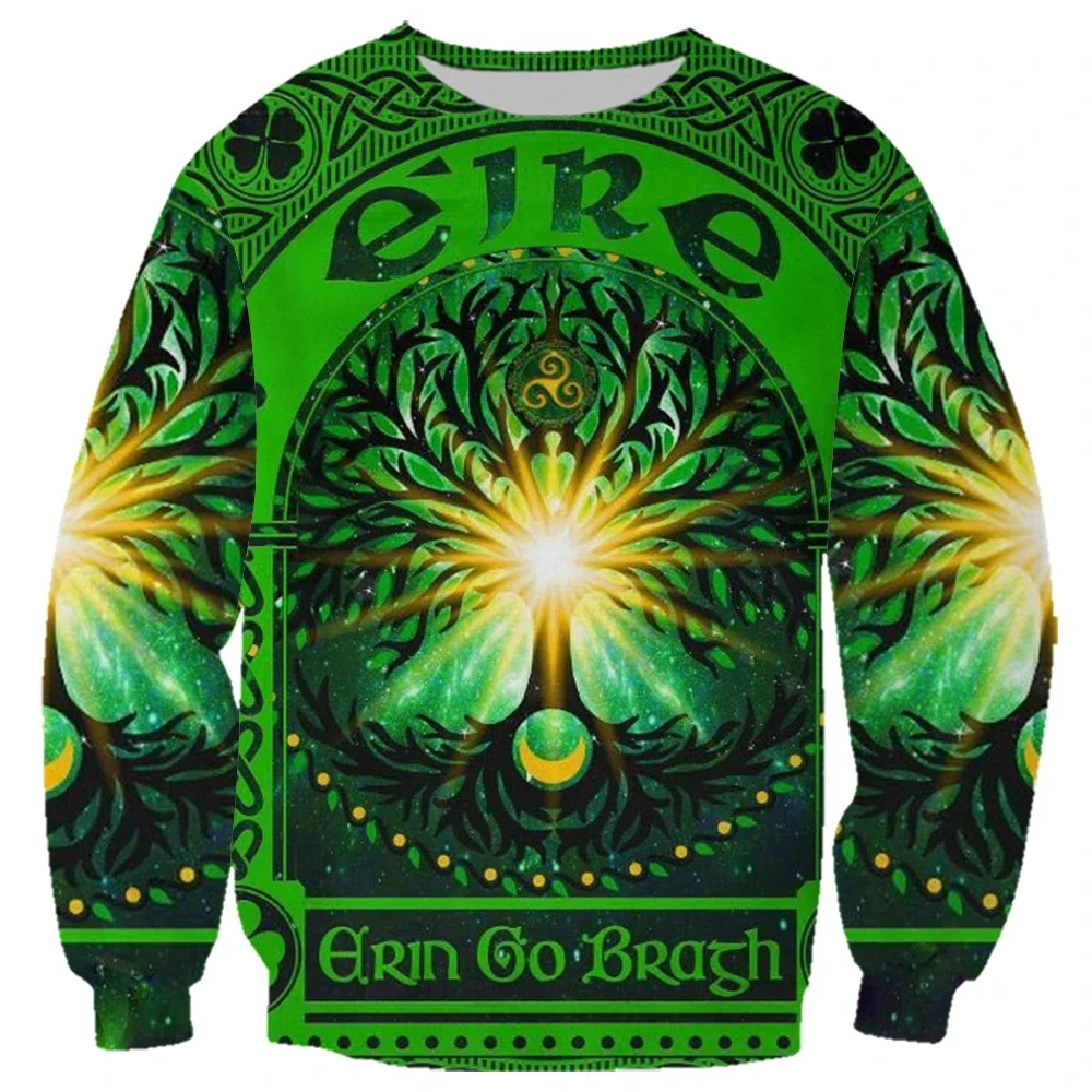 

HX St. Patrick's Day Sweatshirt Green Tree of Life Shamrock 3D Printed Hoodies Zip Up Hoodie Harajuku Men Women Clothing