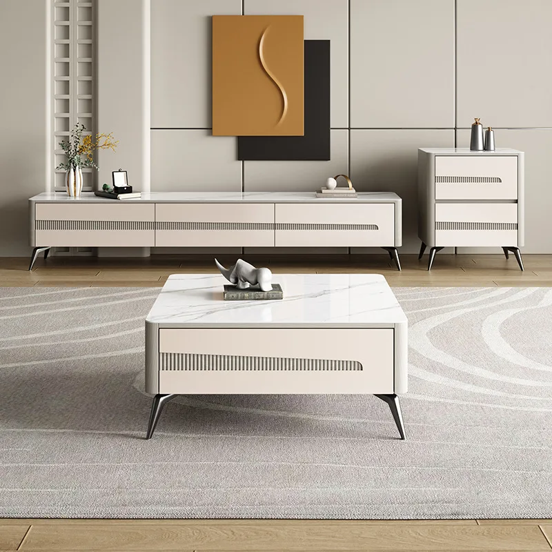 

Minimalist living room rock slab coffee table Nordic small apartment cream style coffee table TV cabinet combination mobile smal