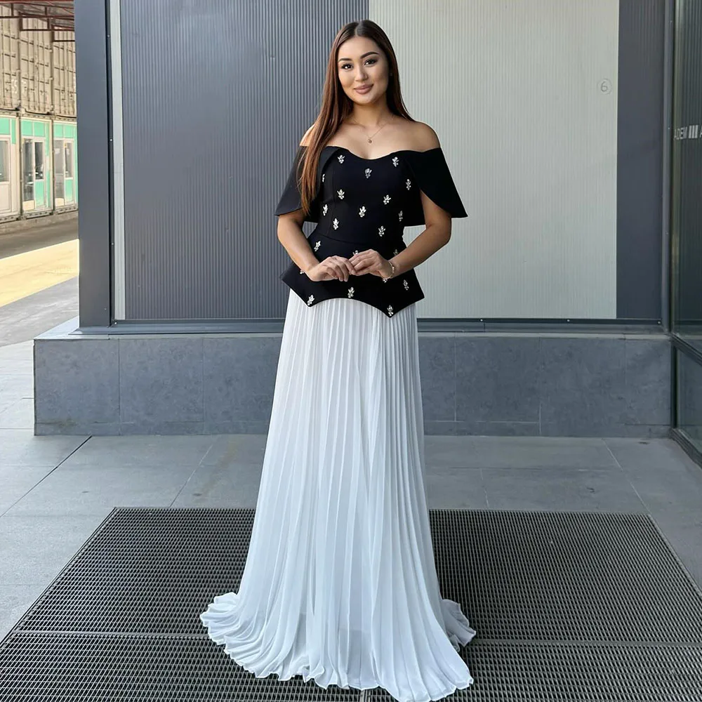 Maßgeschneidertes modernes Abendkleid, 2-teilig, schulterfrei, Kristall, elegante Abendkleider für Frauen, plissierte formelle Partykleider