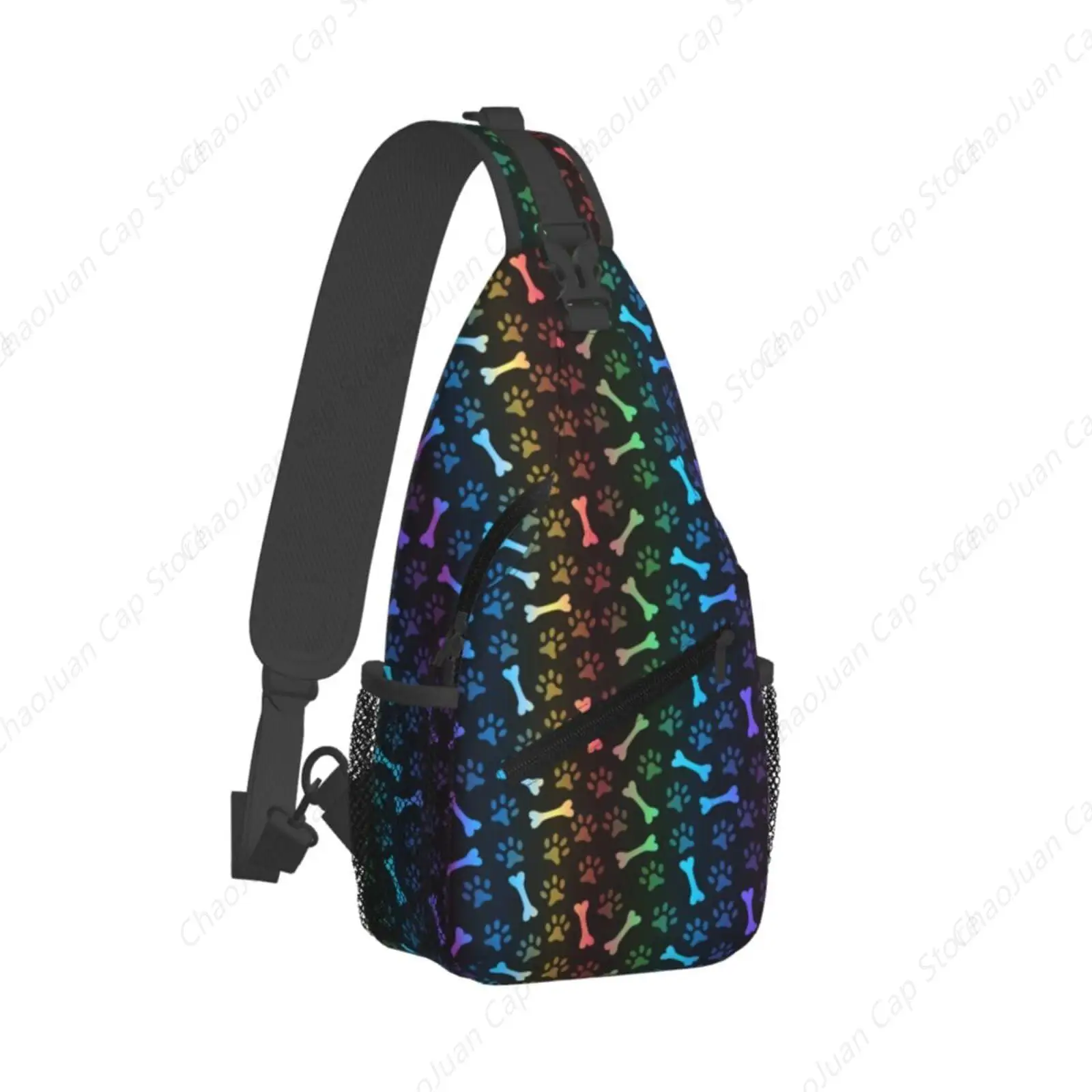 Paw Footprint Bones Cross Chest Bag Diagonally Hiking Crossbody Bag Travel Shoulder Daypack Lightweight Sling Backpack