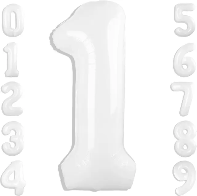 Number 1 Balloons 40 Inch 1 Balloon for 1st 11 Birthday Decorations, White Number 1 Balloons 40 Inch 1 Balloon for 1st 11 Birthday Decorations, White