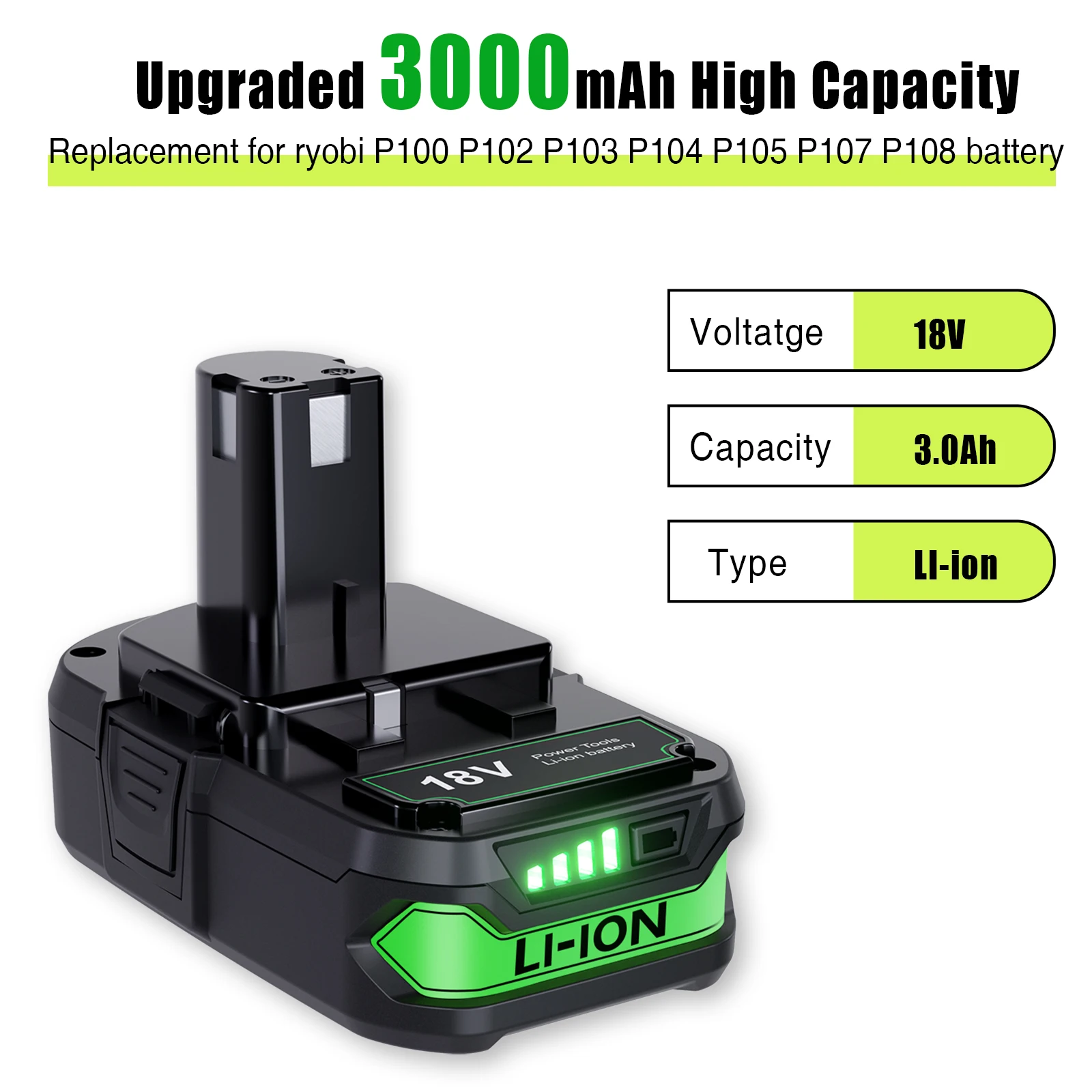 6.0Ah 3.0Ah 18V Rechargeable Battery For Ryobi one 18V Lithium Battery for Ryobi P107 P105 P104 P103 P102 P108 BCL1418 Tools