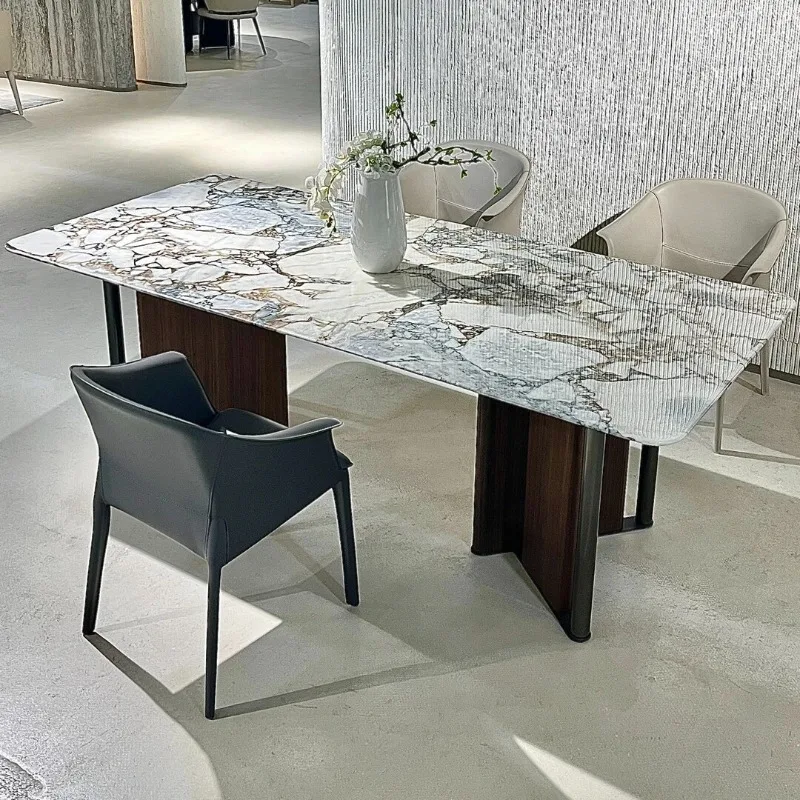 Violent marble dining table Modern simple restaurant Villa Italian minimalist rectangular dining table