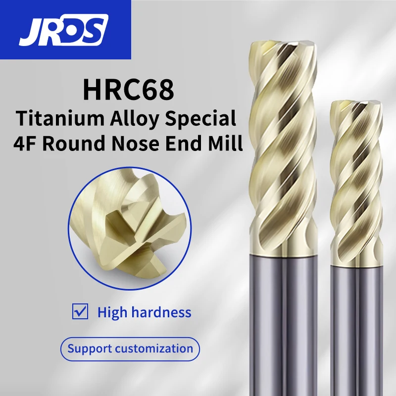 

HRC68 Round Nose Milling Cutter Titanium Special Milling Cutter Tungsten Steel Alloy 4-flute Coating Extended Bullnose End Mill