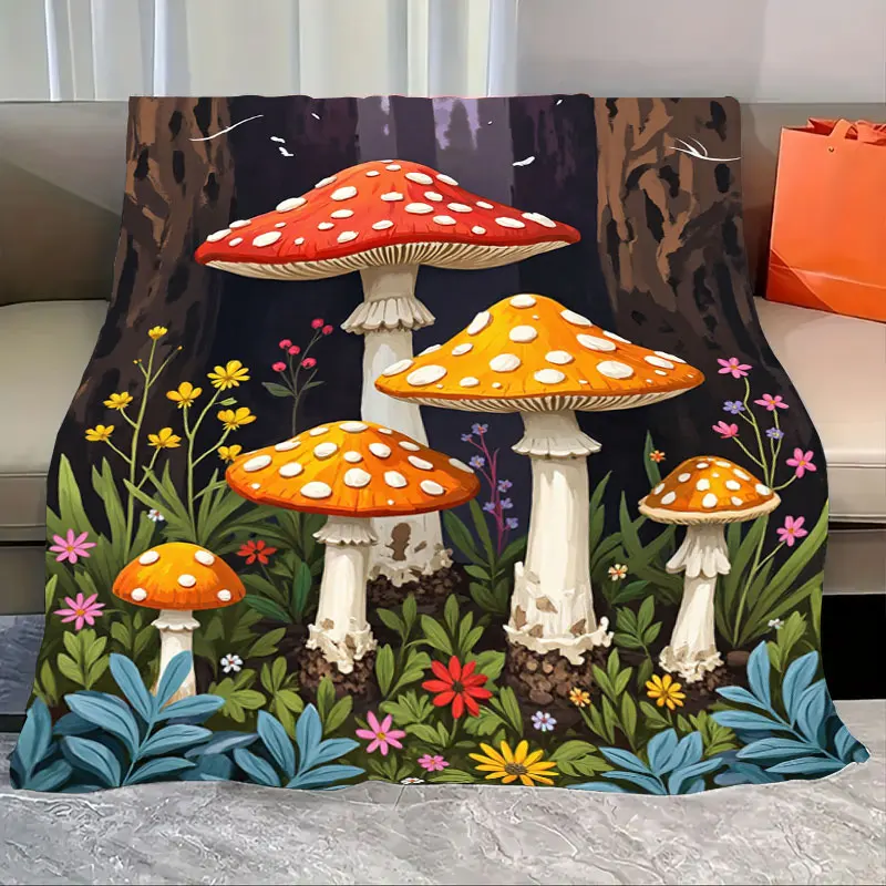 

1pc Flannel Blanket Enchanted Forest Mushroom Blanket - Vibrant Fairy Tale Design for Cozy Nights