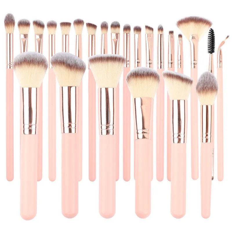 Professional 24 Pieces Pink Makeup Brush Set Eyeshadow Blush Highlighter Foundation Concealer Blending Brush Fluffy Beauty Tools