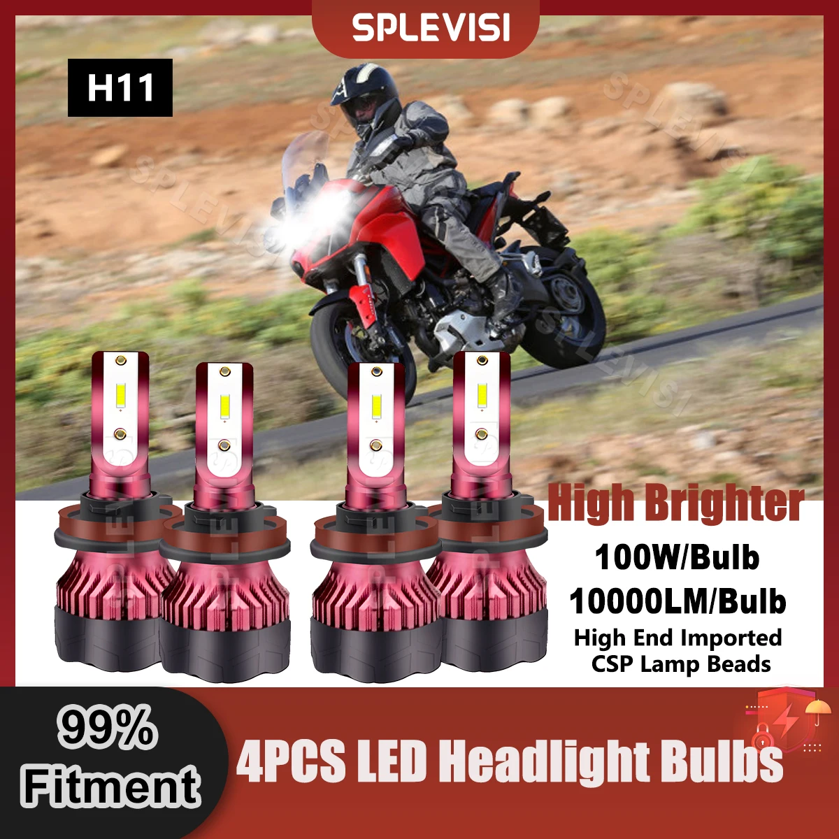 2 Pair H11 LED Headlight Bulbs 400W 40000LM/Kit For Ducati Multistrada 1200 S 2010 2011 2012 2013 2014 Motorcycle Light Bulbs