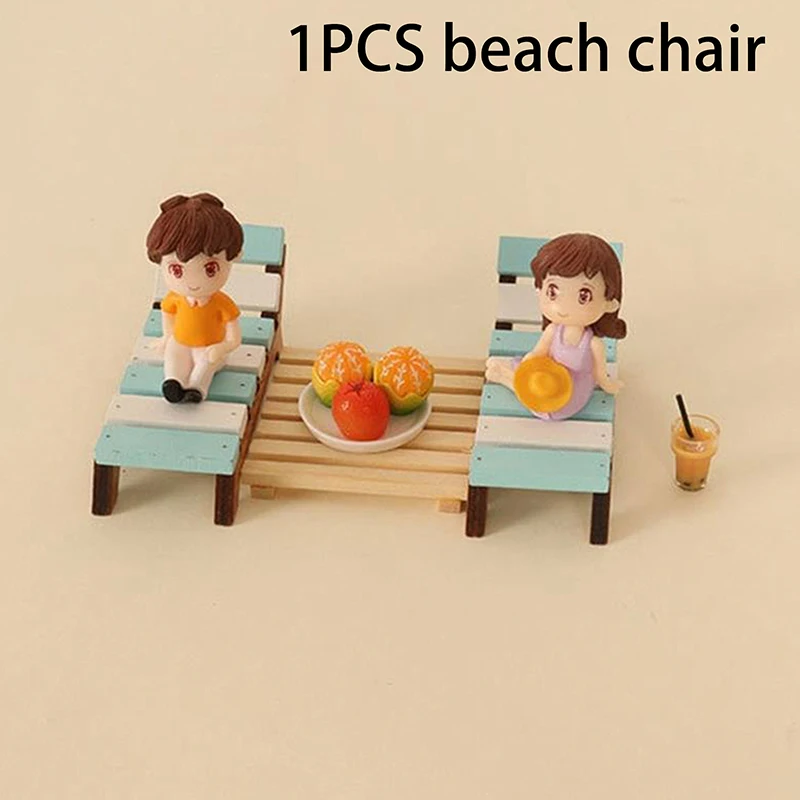 Dollhouse Toy Ornaments Simulation Mini Wooden Striped Beach Chair Creative Food And Play Scene Props Accessories Gifts