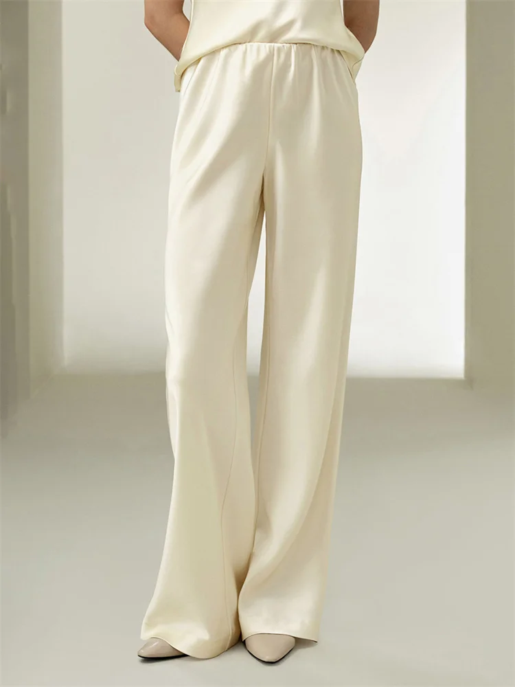 Tossy Satin Casual Spring Women's Pants Solid High Waist Commute 2026 Streetwear Loose Straight Trousers Female Pleated Pants