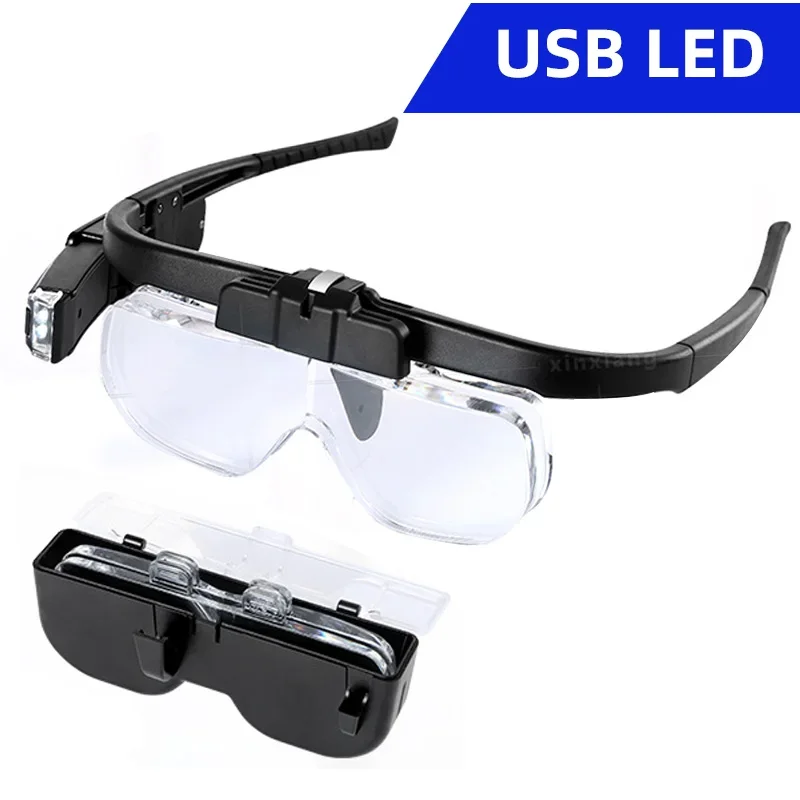 USB Rechargeable Illuminated Magnifier Headband Loupe Electronic Professional Increase Loupes Binocular Glasses for Reading Book