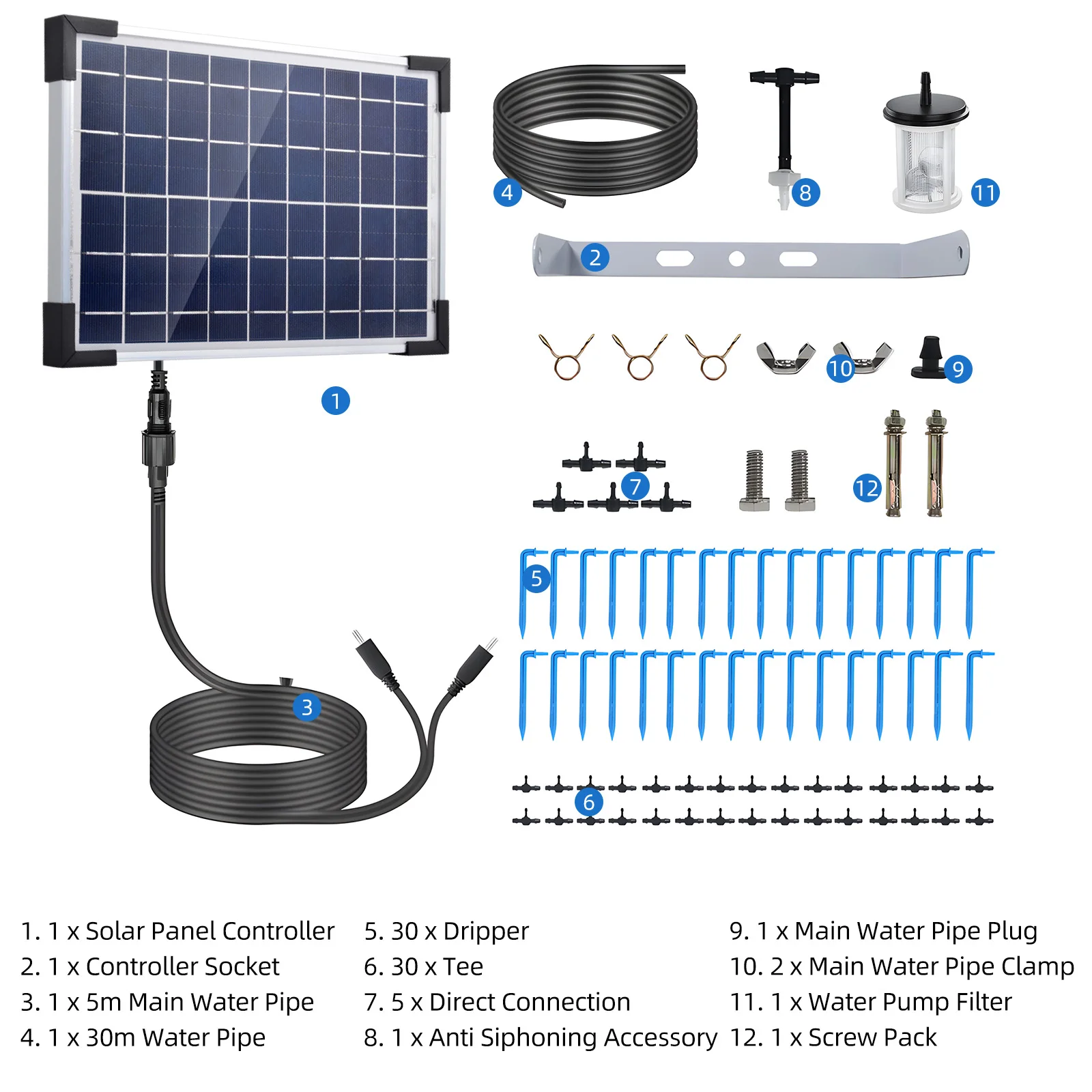 Sistema di irrigazione a goccia automatico solare Kit di irrigazione a goccia ad energia solare Batteria incorporata da 2200 mAh supportata 30