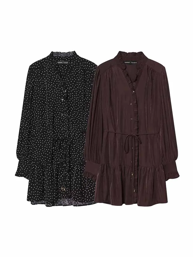 

Женское платье HH 2026: Новинка Весны, Модное, с Длинными Рукавами, Однобортное, на Шнуровке, с Драпировкой, Элегантное, Повседневное, Средней Длины