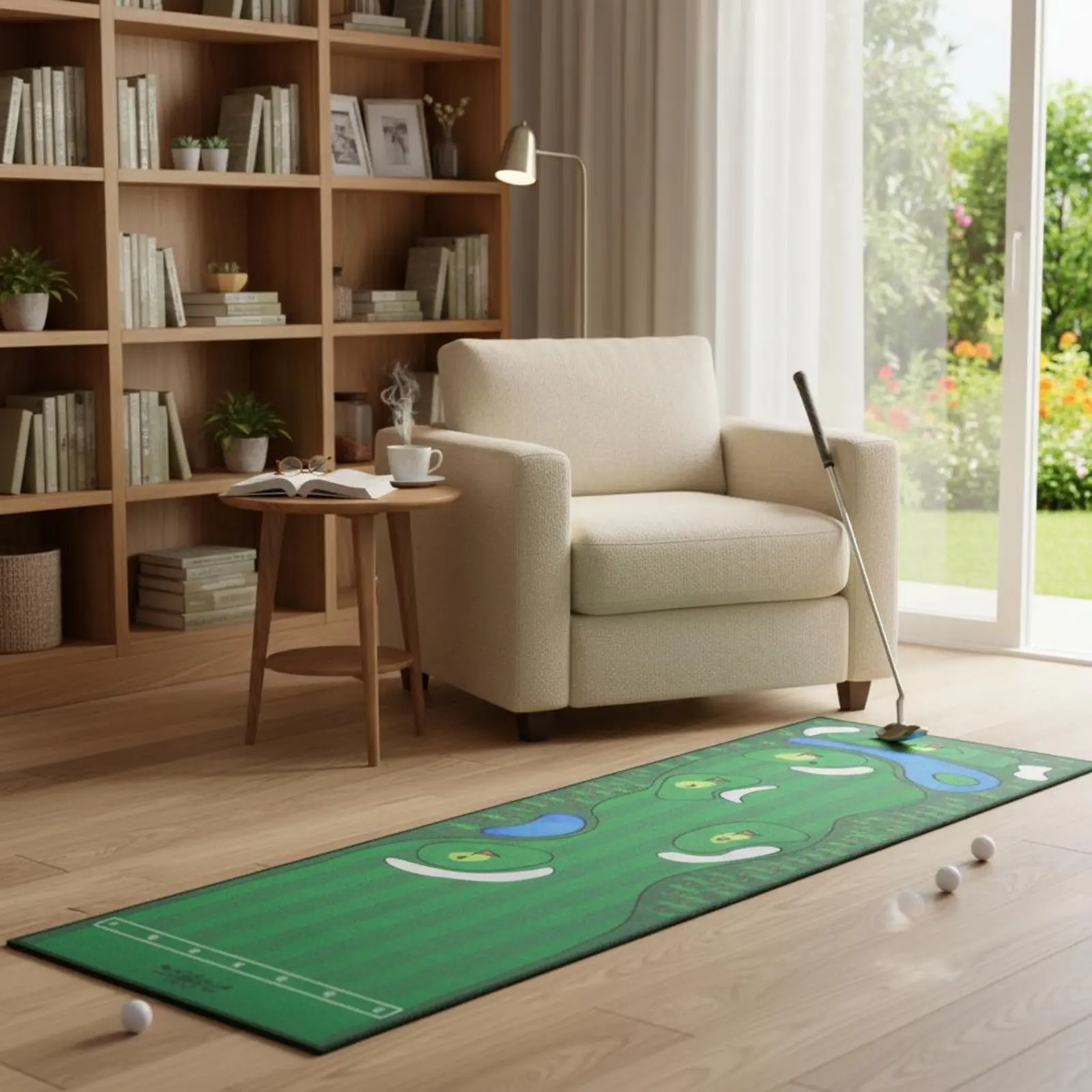 

Indoor Putting Mat Plush Surface Putting Training Mat Putting Practice Carpet Anti-Slip Bottom Sports Equipment Alignment Guides