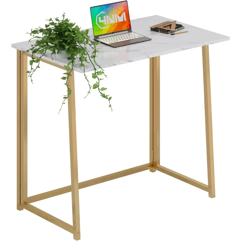 

Simple Assembly Computer Desk Home Office Desk Study Writing Table for Small Space Offices - White and Golden