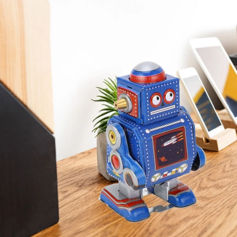 Wind Up Robot Toy Hand Made Decorative Vintage Clockwork Robot Toy Interesting Wind Up Iron Toy For Cafe Bar Restaurant Blue