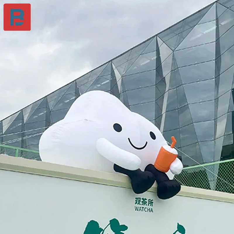 

Inflatable cartoon sitting on the ground cloud model hand coffee cup milk tea cup opening advertisement