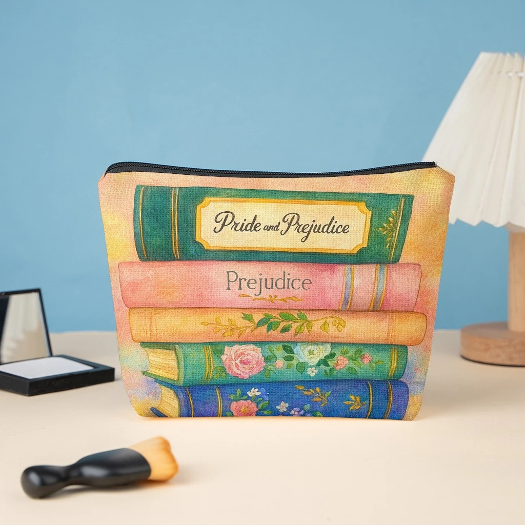 Trousse de toilette 1 pièce, Motif « Orgueil et préjugés » superposé, Portefeuilles zippés élégants, Sacs à collation pour le travail, Organisateurs de produits de soin de la peau