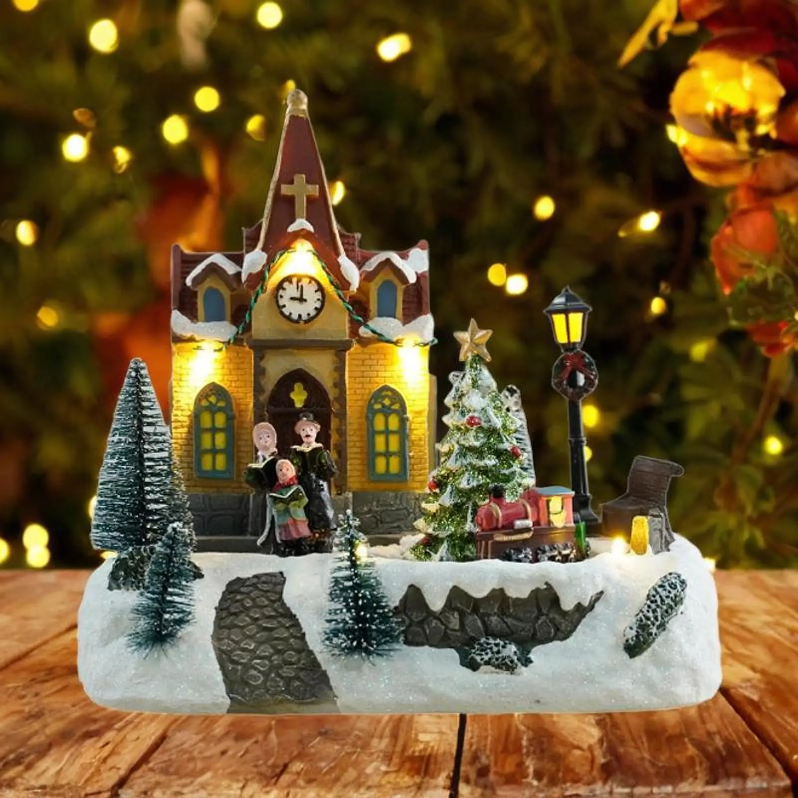 

Lighted Christmas Village House Figurine Animated Collectible Desktop Ornament for Living Room Office Festival Xmas Decor Indoor