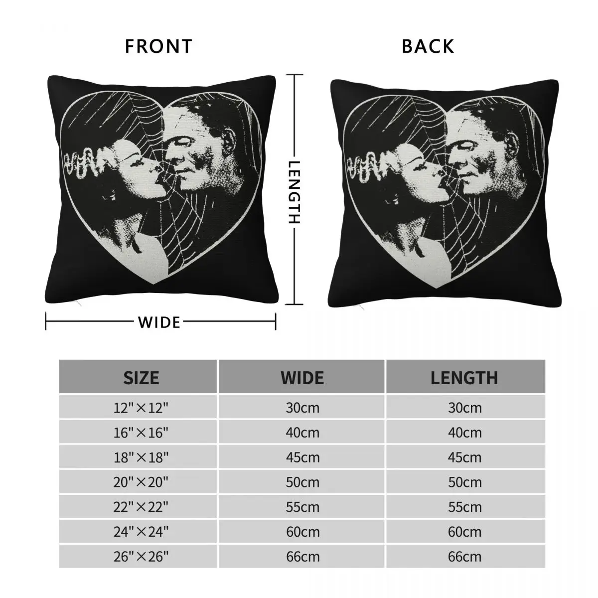 Frankenstein And Bride Goth Emo Heart Pillowcase Polyester Linen Velvet Pattern Zip Decorative Pillow Case Bed Cushion Cover