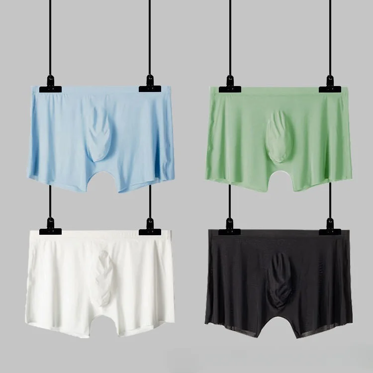 See Through Underwear Men Sexy Ice Silk Boxer Briefs Bulge Pouch Underpants Male Breathable Seamless Panties Soft Boxer Shorts