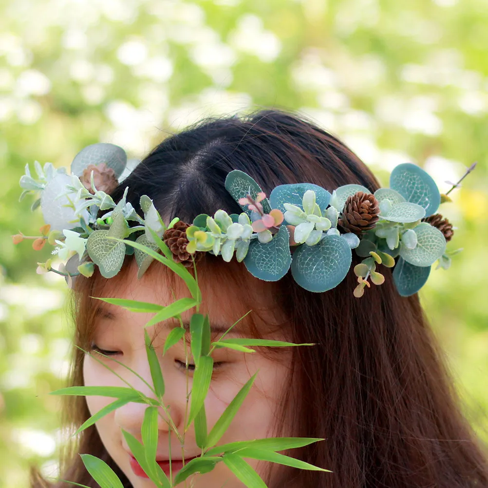 1Pcs Pine Cone Headband Lightweight Bridal Hair Hoop Party Garland Flower Wreath Photo Headdress Wedding Masquerade Accessory