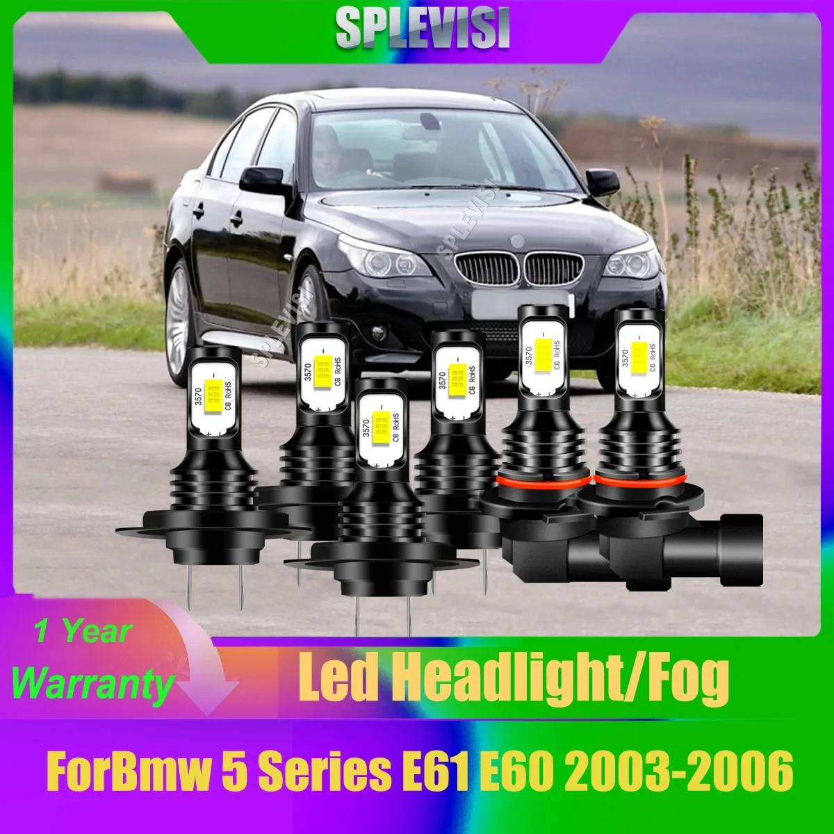 

12В 24В 6000К Дальний свет, ближний свет, противотуманные фары 6000К белого света для идеального рассеивания света для BMW 5 серии E61 E60 2003 2004 2005 2006