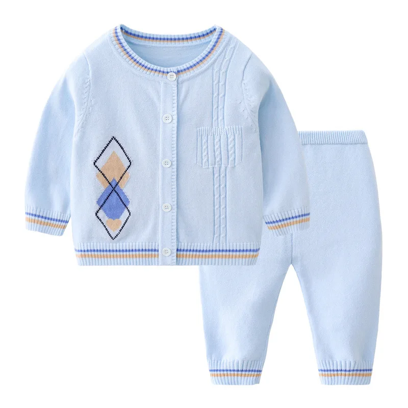 6-24M Baby Knitted Sweater Sets O-Neck Long Sleeve Solid Knit Cardigan+ Pants 2Pcs Suits Autumn Winter Boys Girls Clothing Set