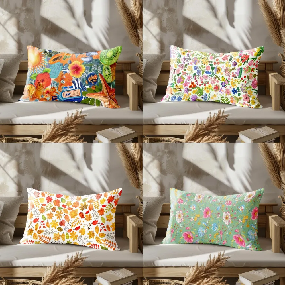 Home Decor Colorful Floral Pattern Pillow Covers Suitable For Sofa Bedroom Car Pillow Cover Cushion Rectangular Back Cushion