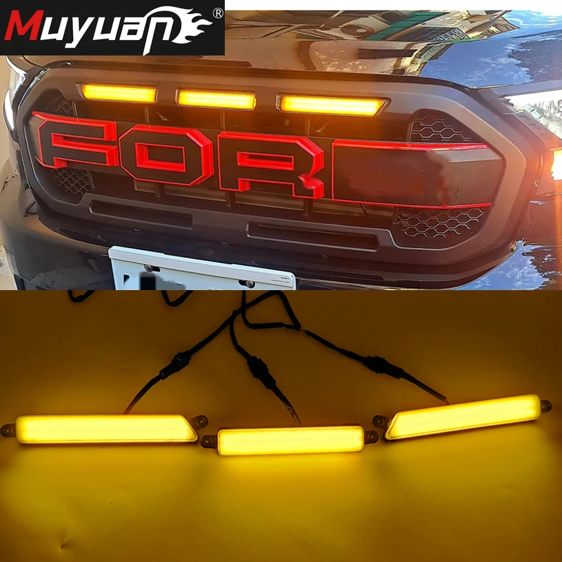 Led Drl Daytime Lights Front grille Mesh Mask Cover Lighting Fog Lamps Fit For Ford Ranger Everest 2018 2019 2020 2021 2022