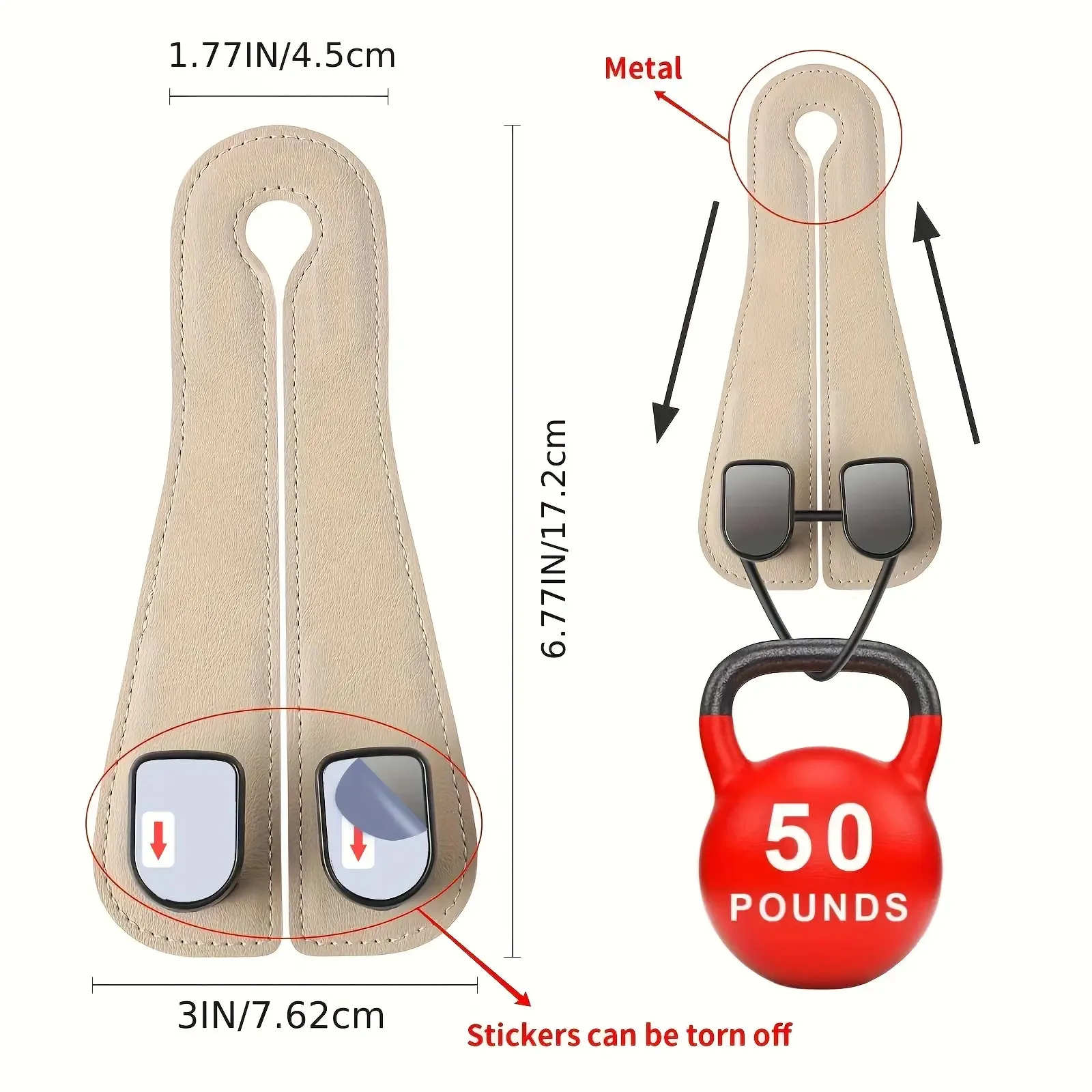1pc Beige PVC Car Headrest Hook, Dual Hook Design, Suitable for Wallets and Bags, Fits Vehicle Seat Back Storage Accessories