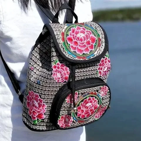 Mochila de estilo étnico con bordado Vintage Para Mujer, elegante mochila hecha a mano, cubierta de compras, Mochilas Para Mujer