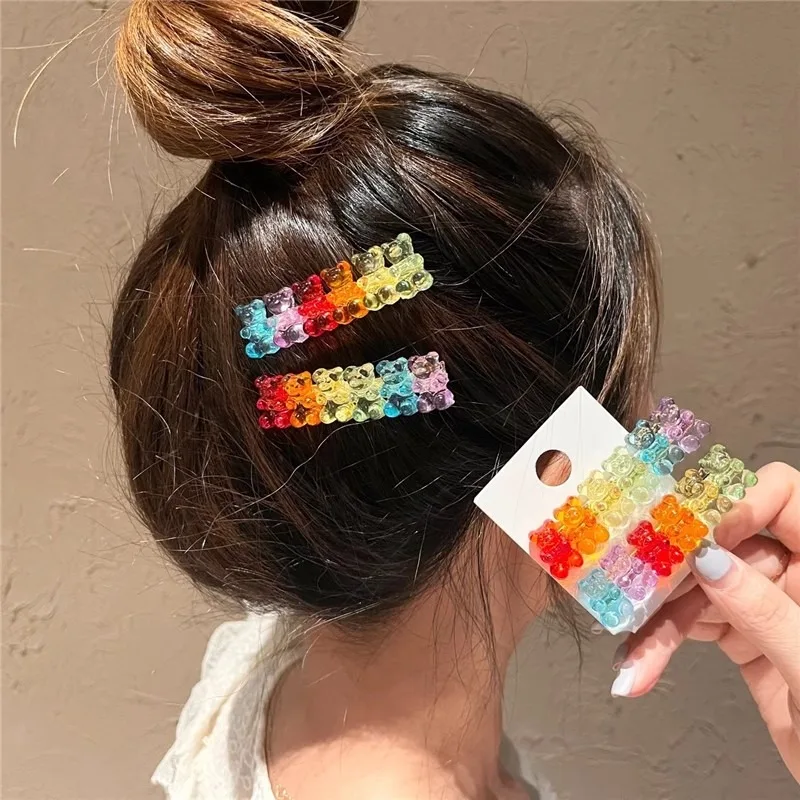 Colorful Kawaii Bear Hairpin Resin Geometric Sweet Cool Versatile Bear Hair Clip Lovely Premium Feel Korean Hair Accessories