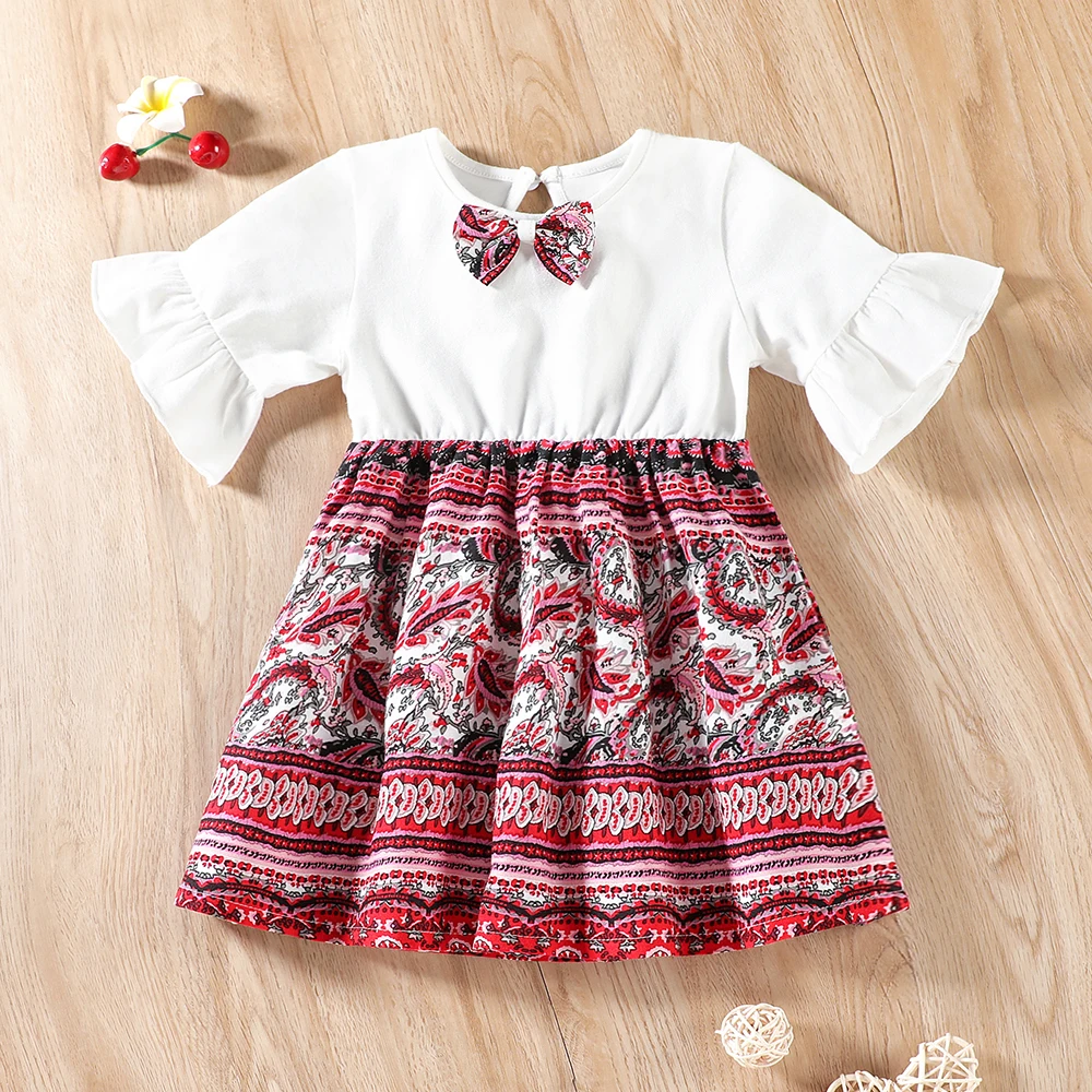 

Toddler Baby Girl Boho Dress Half Flare Sleeves Ethinic Pattern Casual Summer Kids Clothes