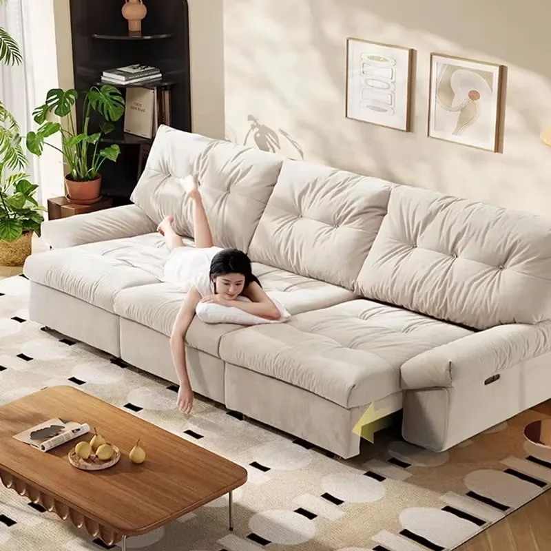 โซฟาปรับเอนไฟฟ้าขนาดใหญ่พร้อมที่วางแขน หุ้มผ้าไมโครไฟเบอร์ โซฟาเล็กสำหรับห้องนั่งเล่น อพาร์ทเมนต์ เฟอร์นิเจอร์หรูหรา