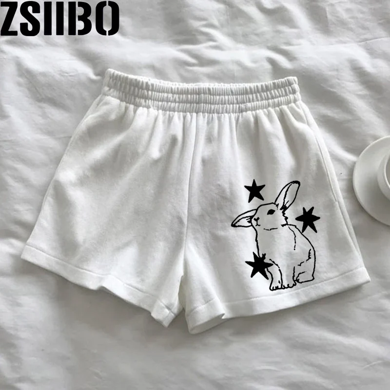 Cute rabbit print Y2k Loose Women's Shorts High Harajuku Fashion Sports Sweatpants Beach Y2K Clothing yoga drawstring waist
