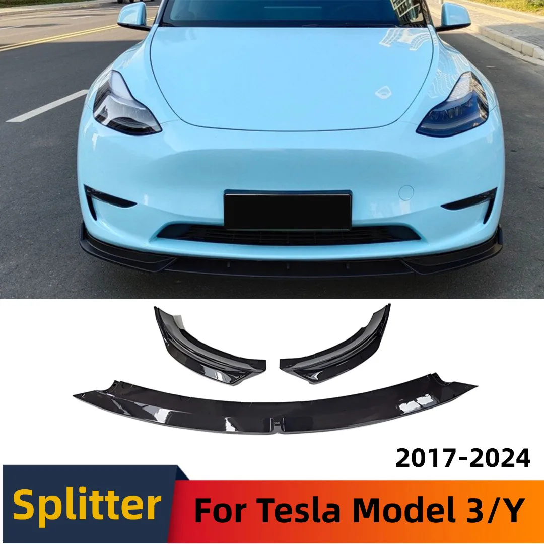 

Front Splitter Bumper Lip 3PCS Air Dam Deflector Protector Tuning Styling Accessories Glossy Black For Tesla Model 3 Y 2017-2024