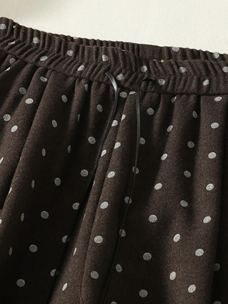 Fashionable High-End Flocking Polka Dot Wide Leg Pants Women's Autumn Winter Loose Comfortable Versatile Casual Style Nine-Pi...