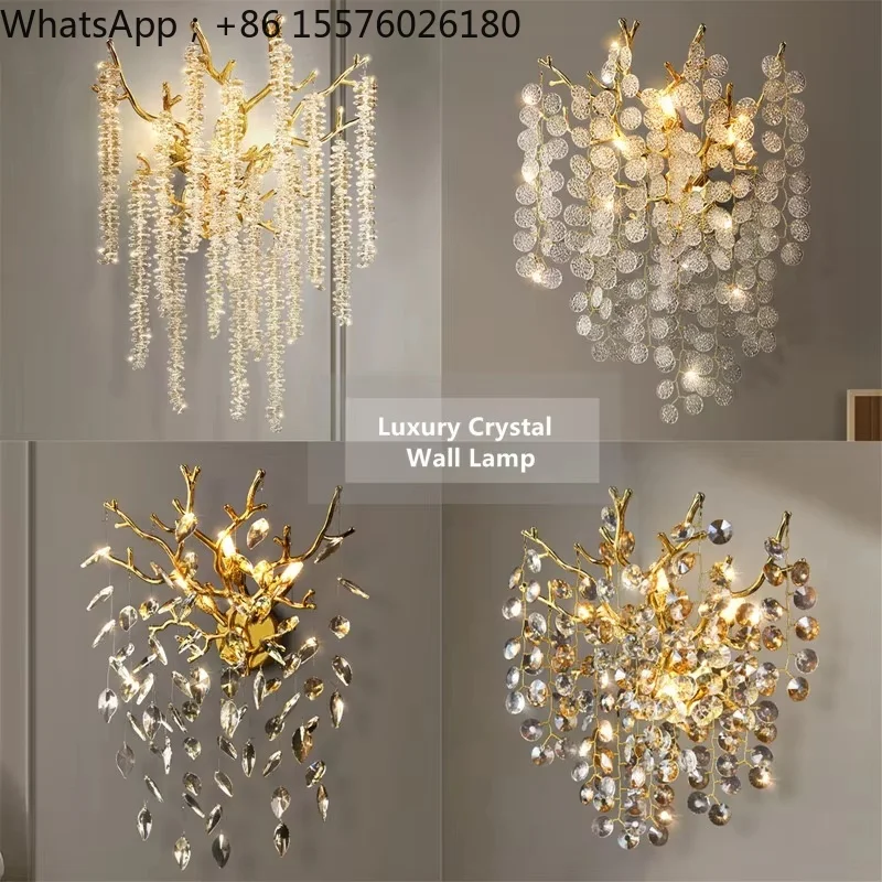 

Modern Luxury Crystal Wall Lamp Living Room Bedroom Bedside Lamp Background Wall Villa Home Indoor Lighting Decoration LED Light